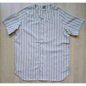 Ebbets Field Flannel Made in USA Wool Blend Baseball Jersey Sz L Grey Pinstripe